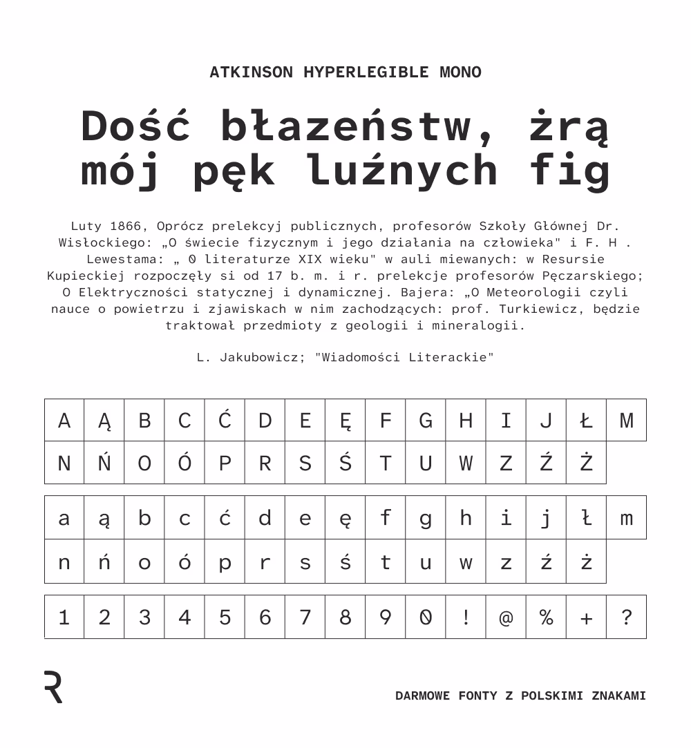 Darmowe fonty z polskimi znakami - Atkinson Hyperlegible Mono