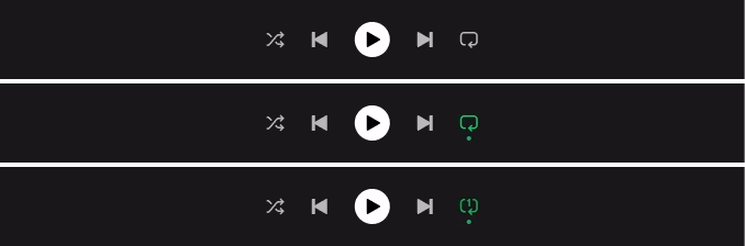 Spotify stosuje oznaczenie włączonej funkcji za pomocą koloru oraz symbolu kropki