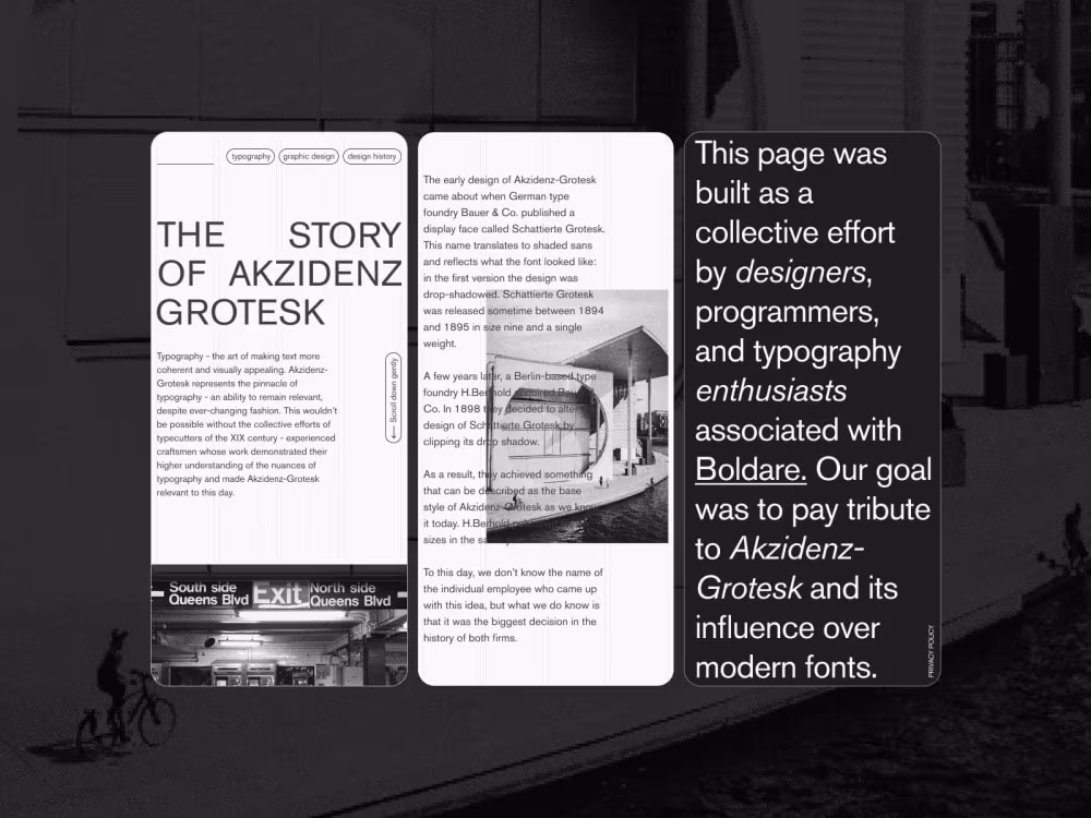 Strona informacyjna o kroju Akzidenz-Grotesk od Boldare