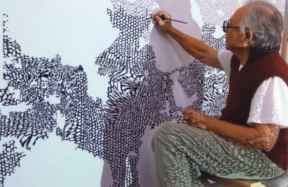 Zelek podczas pracy nad jednym z obrazów z cyklu “Studio”, archiwum Zelka