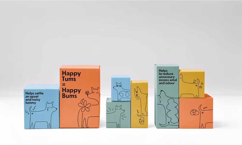 Dog's butt - illustrated probiotic packaging, Agu Wu