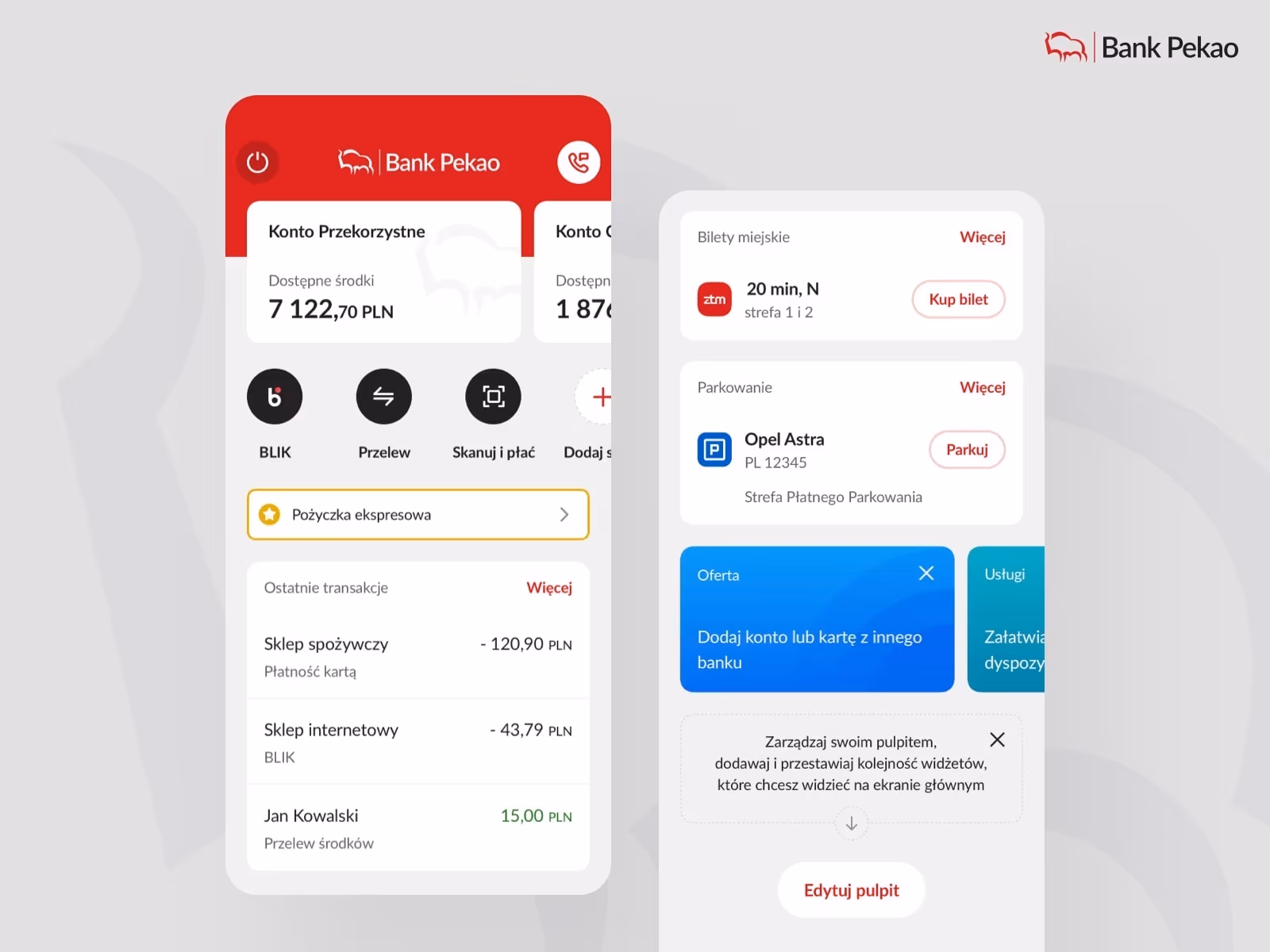 Aplikacja Banku Pekao - screeny