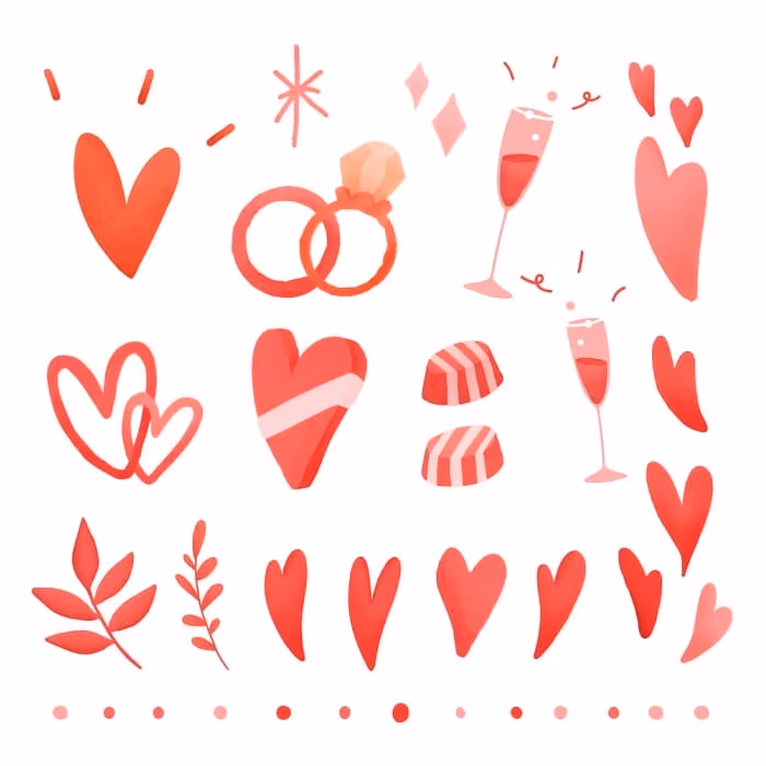 Red Valentines Love Doodle Set