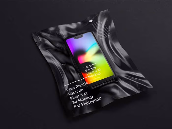 Vacuum Plastic Pixel 3 XL Mockup for Photoshop