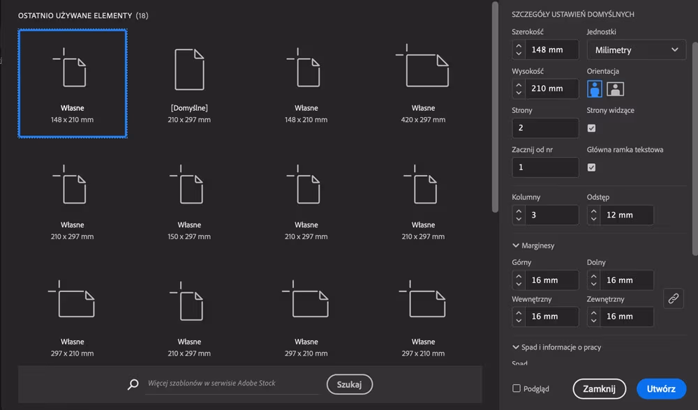 Tworzenie dokumentu w indesign