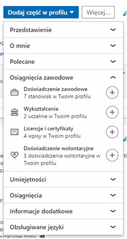 Tu znajdziesz dodatkowe sekcje w profilu