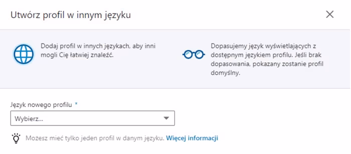 Tutaj przygotujesz swój profil w różnych językach.