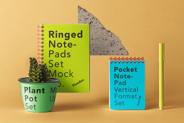 Ringed Psd Notepad Set Mockup