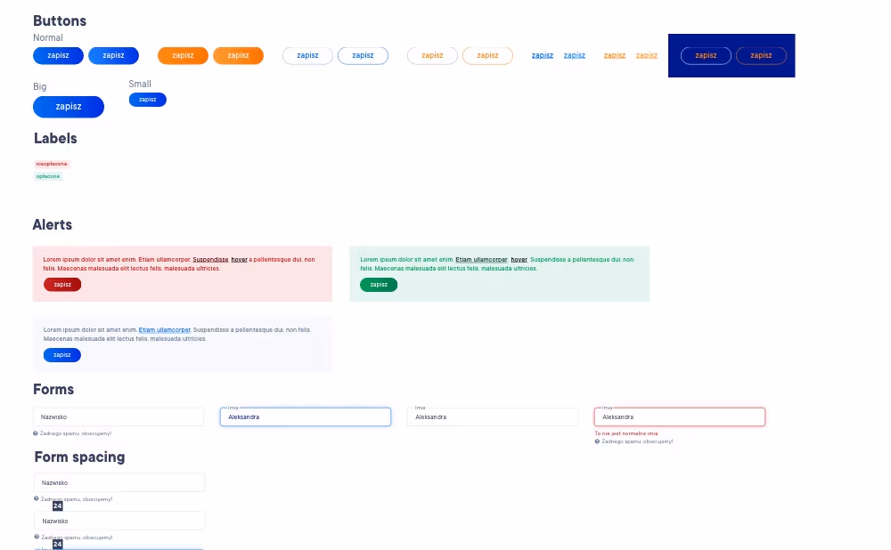 Wzory przycisków, formularzy i elementów strony