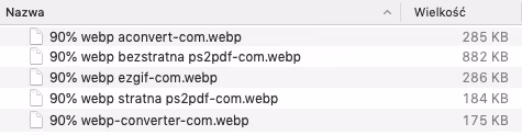 Porównanie wagi plików WebP