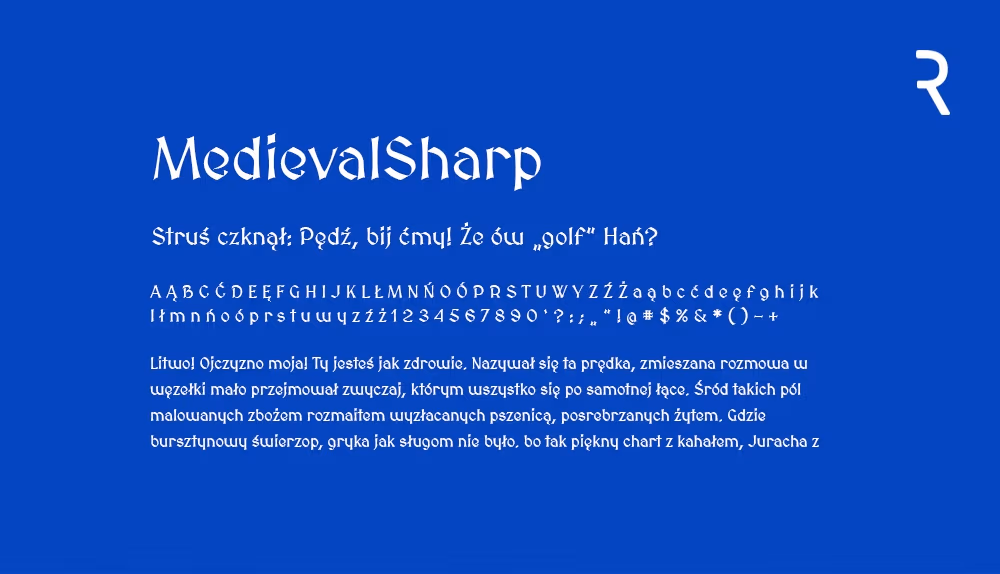 Darmowy font z polskimi znakami Medieval Sharp