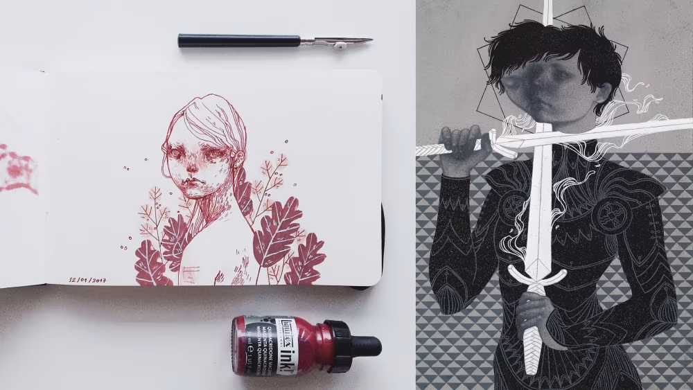 Ilustracje wykonane analogowo