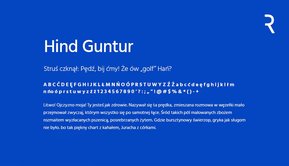 Darmowy font Hind Guntur
