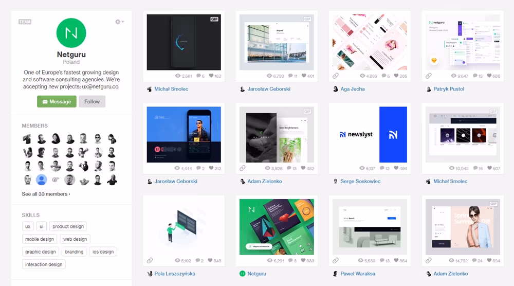 Profil Netguru na Dribbble