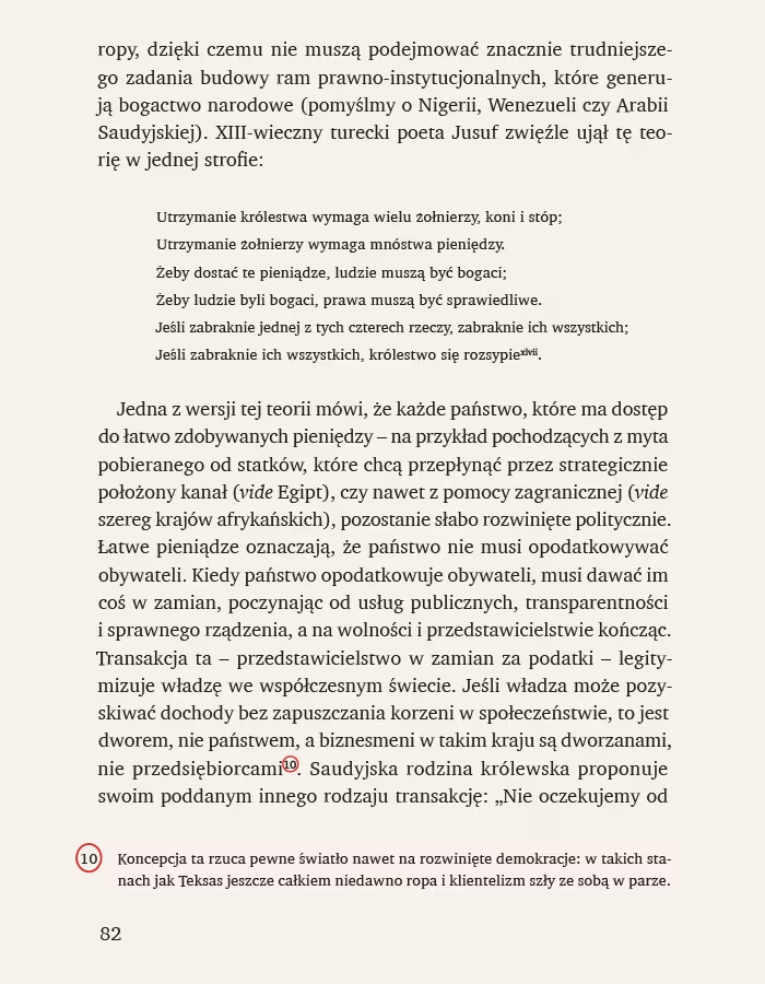 Umieszczenie przypisów dolnych. Zaznaczony kółkiem numer wskazuje na jego wysunięcie poza kolumnę tekstu dla lepszej orientacji czytelnika