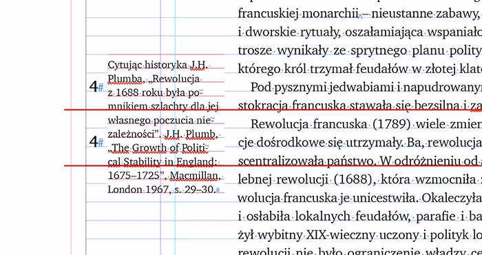 Co czwarty wiersz przypisu bocznego wpada w wiersz tekstu głównego.