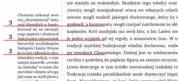 Co trzeci wiersz przypisu bocznego wpada w wiersz tekstu głównego