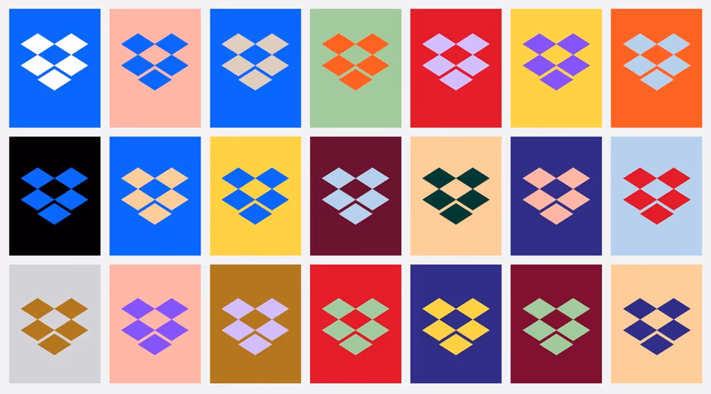 Połączenia kolorów z rebrandingu Dropbox z 2017 roku