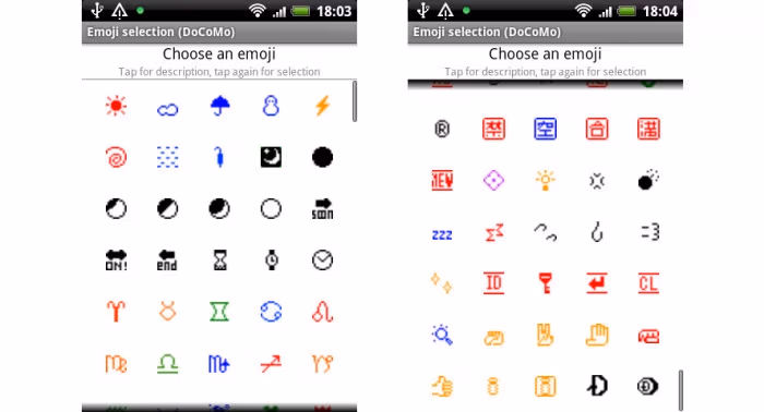 Pierwsze emoji zaprojektowane przez zespół DoCoMo, źródło