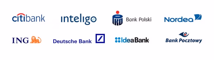 Niebieskie loga popularnych w Polsce banków