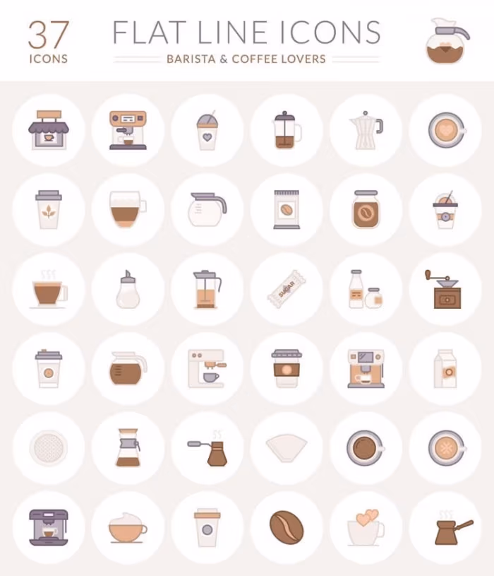 The-Free-Barista-&-Coffee-Lover-Flat-Line-Icon-Set