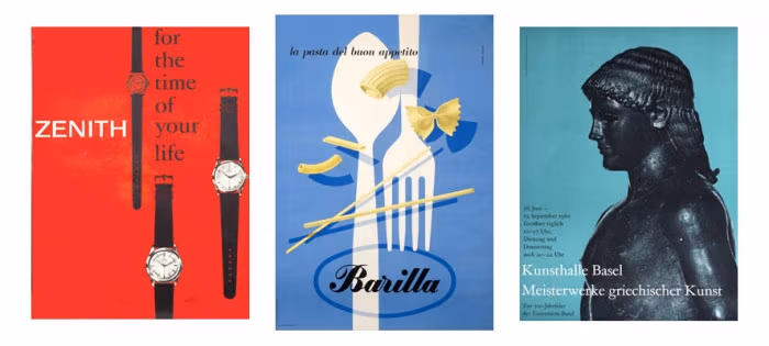 Trzy plakaty wykonane w stylu Swiss (1, 2, 3), International Poster Gallery