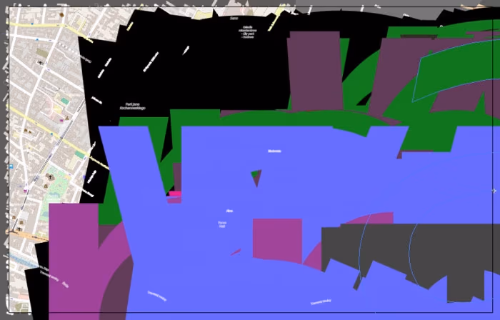 Widok mapy OpenStreetMap w formacie SVG otwartym w programie Adobe Illustrator