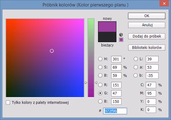 Próbnik kolorów programu Photoshop dla modelu barw RGB
