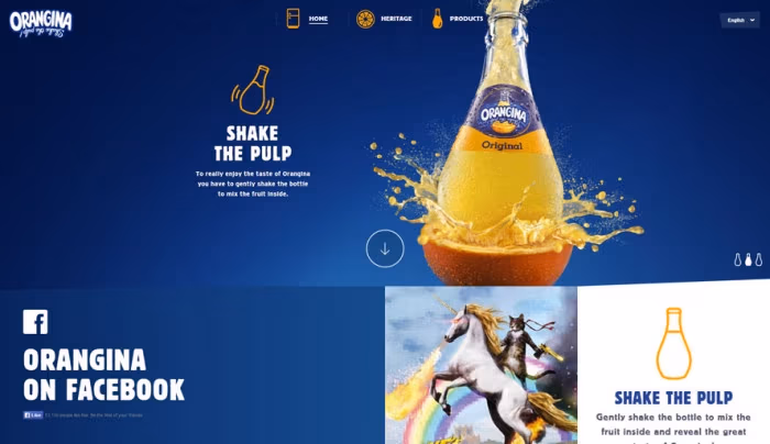 Soczysty niebieski został wykorzystany na stronie producenta oranżady, bo dzięki swojej neutralności, świetnie komponuje się z różnymi jej smakami (kolorami)