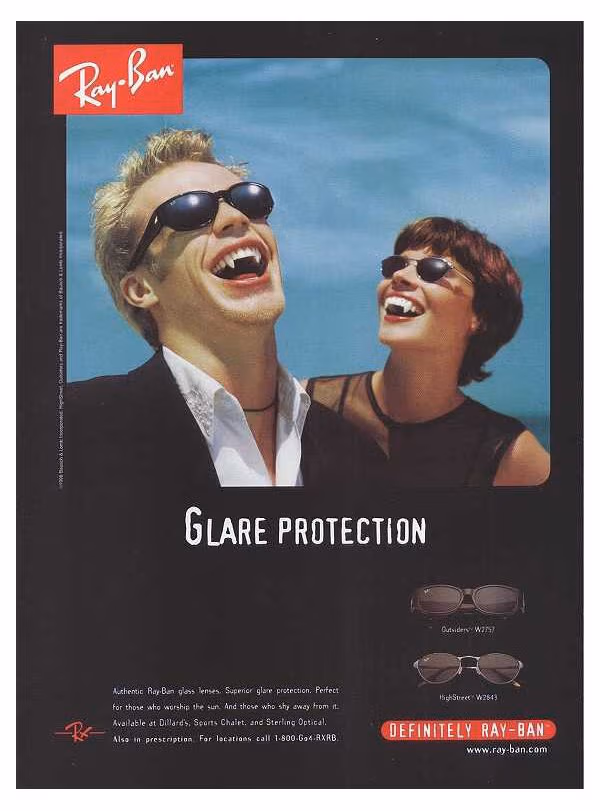 Reklama okularów Ray-Ban z lat 90, designm.ag