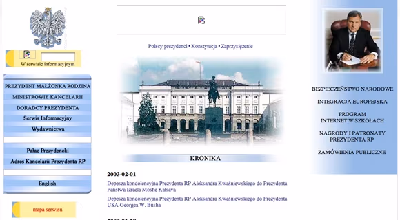 Strona Prezydenta za kadencji Aleksandra Kwaśniewskiego
